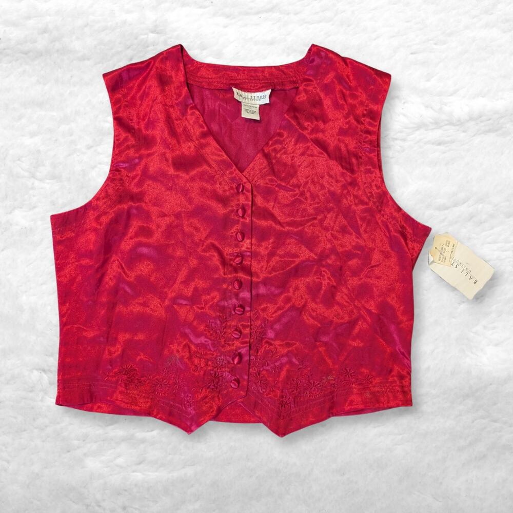 nwt vintage y2k bali studios red satin embroidered vest